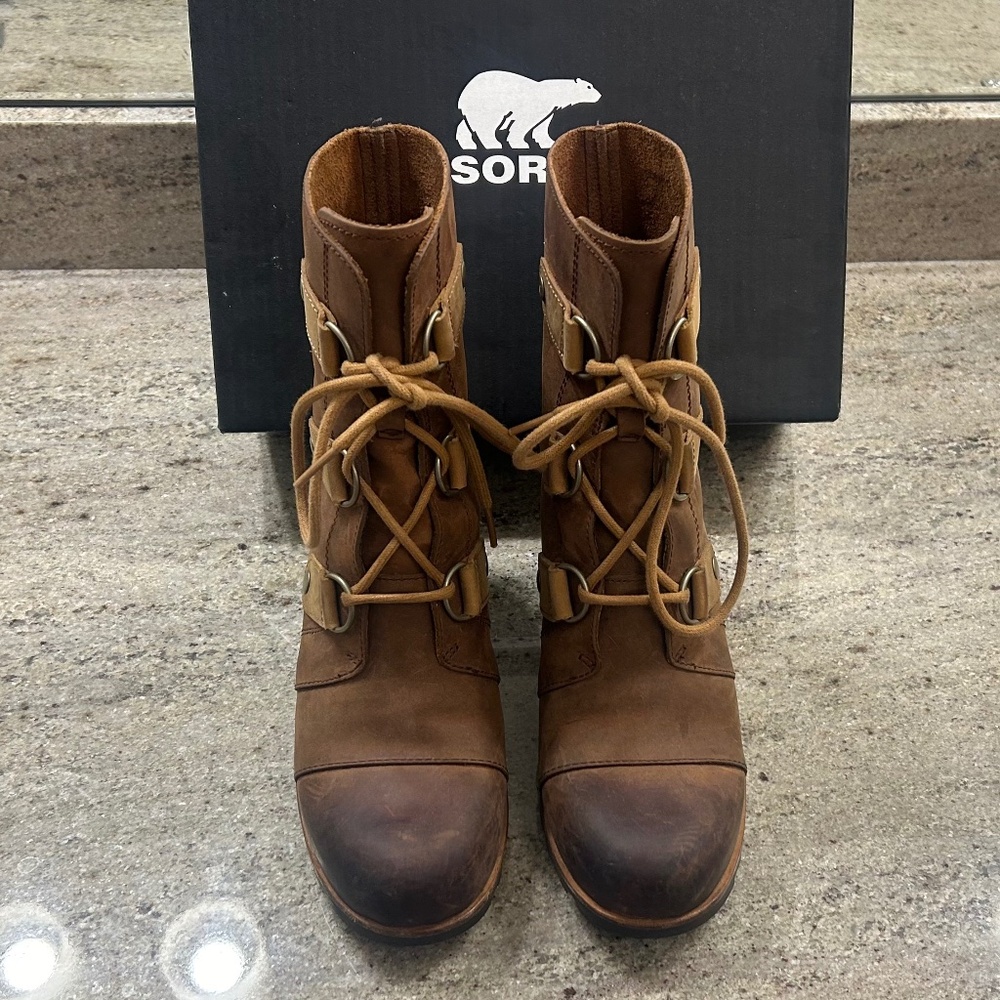 NEW!! Sorel Joan of II Wedge Arctic Cognac Boots - Picture 3 of 7